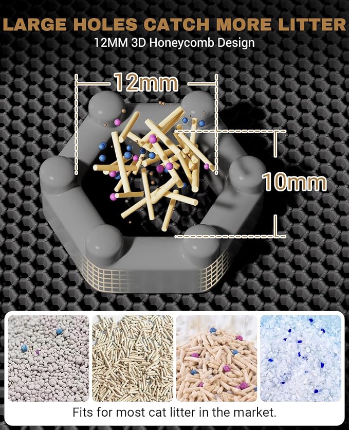 Fostanfly Cat Litter Mat, Machine Washable, Extra Large XL 45"x27", Black | Kitty Litter Trapping Mat, Urine & Waterproof, Double Layer Design, Honeycomb Scatter Control- Easy Clean for Floor - Image 8