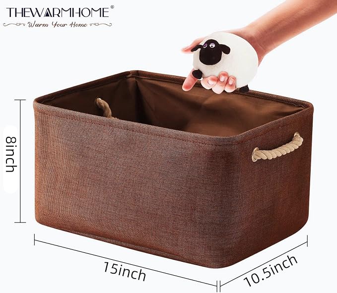 TheWarmHome Decorative Basket Rectangular Fabric Storage Bin Organizer Basket with Handles for Clothes Storage (Brown, Large-1Pack,15L*10.5W*8H) - Image 2
