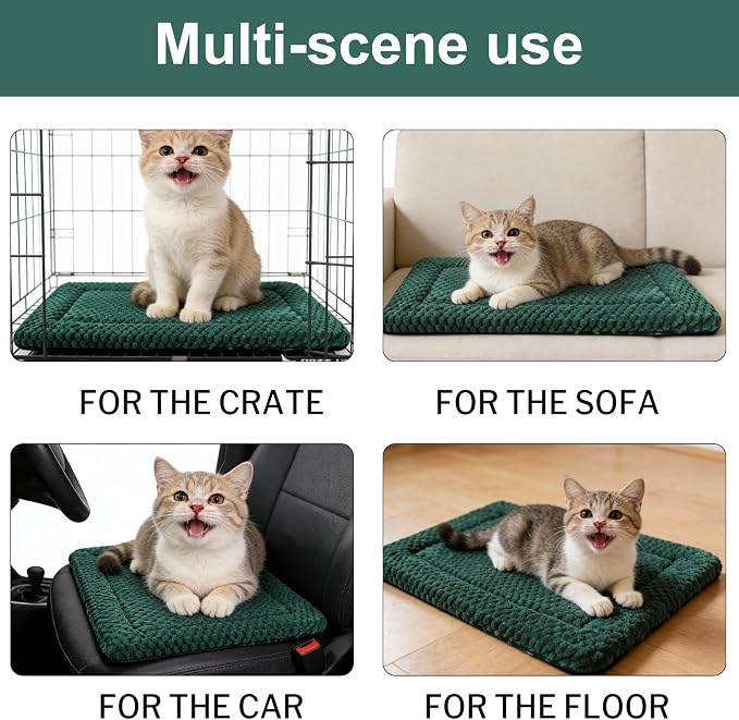 Dog Bed Mat – Soft & Comfortable Dog Kennel Pad for Crate – Durable Crate Bed & Mat for Dogs & Cats (Dark Green, XS(18"*14"*1.5")) - Image 3