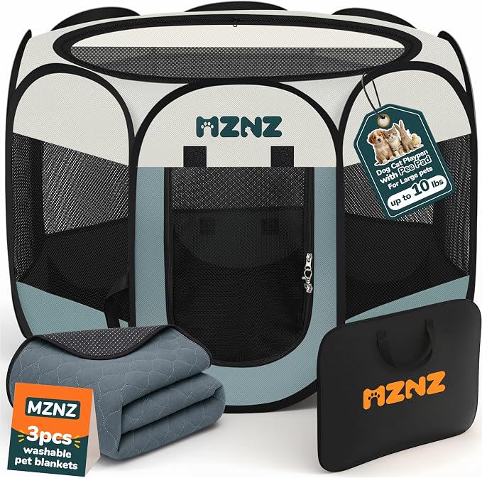 Dog Cat Small Animal Puppy Playpen Crate with Pee Pad, Small | Portable Pop Up Pet Cage Enclosure Tent Kennel Indoor Outdoor with Carrying Case, No Assembly, Camping Use by MZNZ