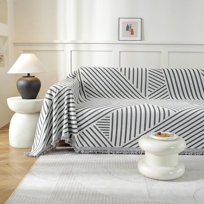 Couch Cover for Sofa, Boho Sofa Cover Washable Couch Cover for Dogs, Pet Sofa Cover for 3-Cushion Couches with Tassel Furniture Protector Cover,71" x 134",Dark Gray-Line - Image 7