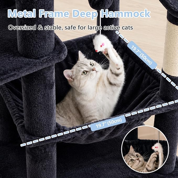 Cat Tree, 81.1" Skyward Corner Cat Tower for Large Cats VCT031G | Space-Smart Cat Furniture with Diamond Hideout, Grand Platform, Firm Base, 3 Soft Hammock & Pet Relax Station, Dark Gray - Image 7