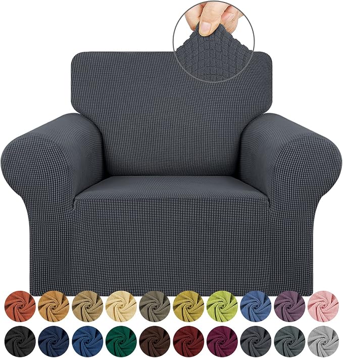 KEKUOU Stretch Chair Sofa Slipcover, Single Couch Cover,Charcoal | 1-Piece Washable Sofa Cover,Pet Friendly (31"-55") Furniture Protector Soft Jacquard Elastic Bottom for Dogs & Kids by KEKUOU