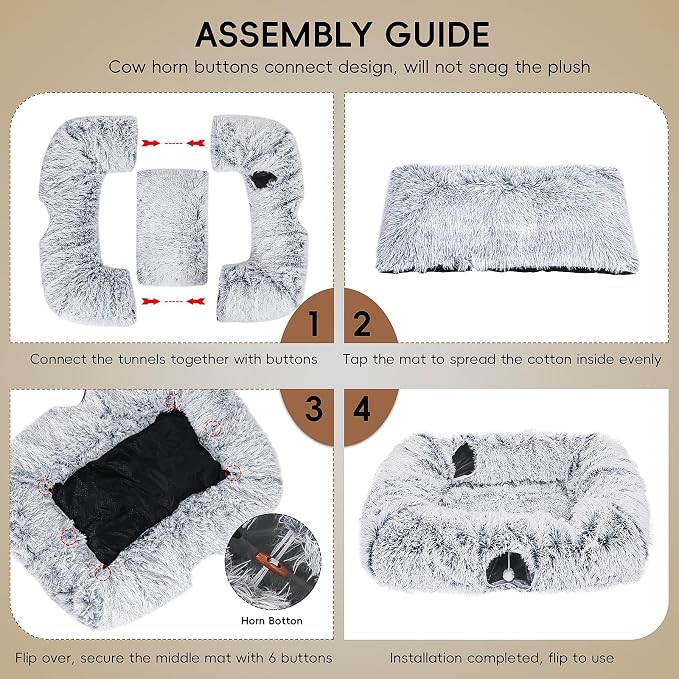 Extra Large Cat Tunnel Bed, 4 Ways Tunnels for Indoor Cats, Multi-cat Family Cat Bed & Cave, Plush Cat Donut with Washable Middle Mat, Exit Balls, Pet Play Toy for Kitten Puppy Rabbit, Grey - Image 6