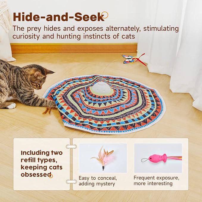 Potaroma Cat Toys Chargeable, 3in1 Hide and Seek, Interactive Fun | Automatic Fluttering Butterfly, Moving Feather, Kitten Wand, Indoor Kitty Exercise Kicker 22.8 Inch Cover for All Breeds - Image 3