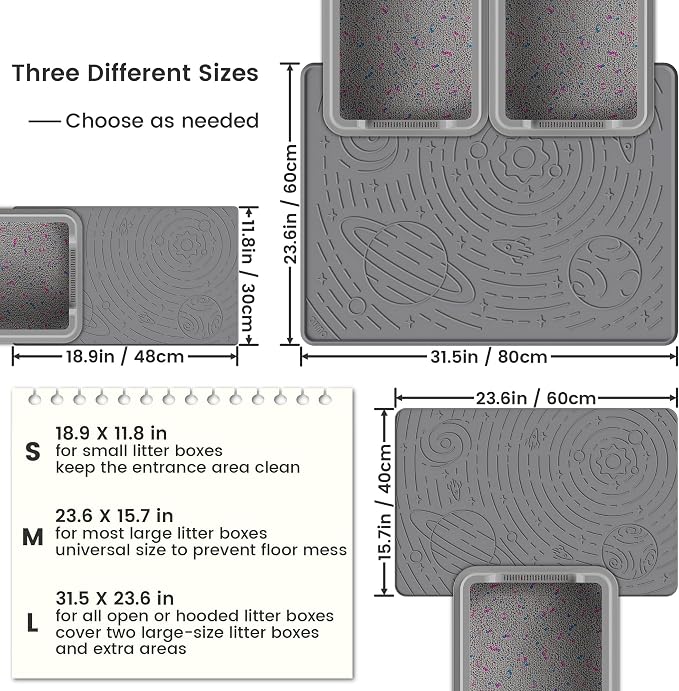 Cat Mat for Litter Box, Large 31.5x23.6 Dark Grey, High Edge Silicone Scatter Control Waterproof Trapping Mat - Image 7