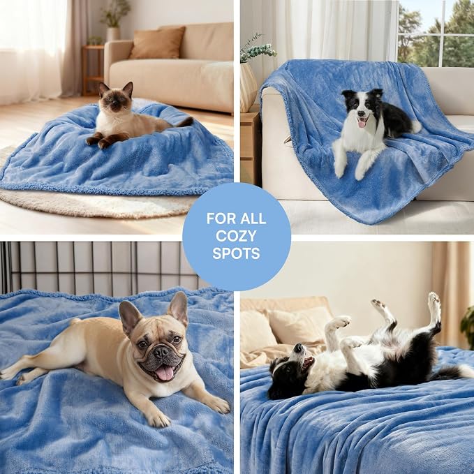 Luciphia Waterproof Blanket for Large Dog, Reversible Sherpa Couch Cover | waterproof pet blanket sherpa fleece reversible couch cover bed protector car from spills scratches, Blue 85" x 57" - Image 6