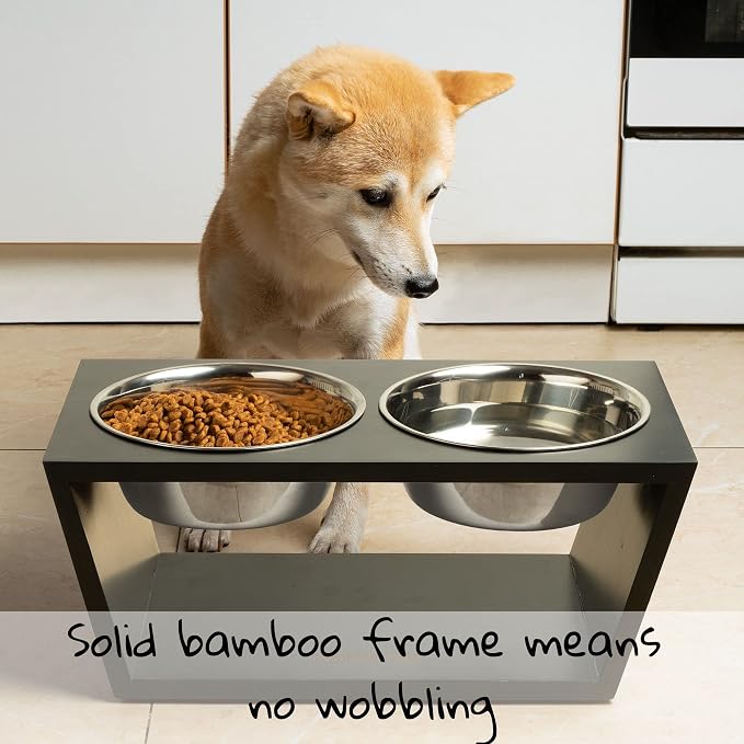 Pawfect Pets Elevated Dog Bowl Stand- 7" Raised Dog Bowl for Medium Dogs. Pet Feeder with Four Stainless Steel Bowls (Black) - Image 2