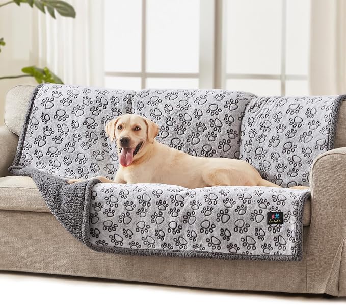 Luciphia Waterproof Dog Blanket Reversible Sherpa Fleece for Large Dogs Cat | Soft Print Pet Blanket Washable Pee Proof, Furniture Protector for Couch Sofa Bed Car, Cozy Throw(65" x 57", Grey) by luciphia