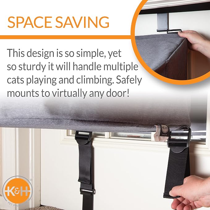 K&H Door Cat Tree, Hangin Condo 3 Level Mounted - Gray, Fits Doors <80in H | Cat Furniture, Space Saving, Mesh Level, Peep Holes, Interconnecting Levels, Collapsible, Tool-Free Assembly, Gray - Image 4