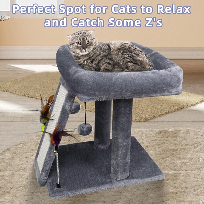 TWDEPART Cat Tree Tower with Cat Scratching Post for Indoor Cats, Activity Centre Climbing Tree with Scratching Board and Playful Toy Balls, Grey - Image 6