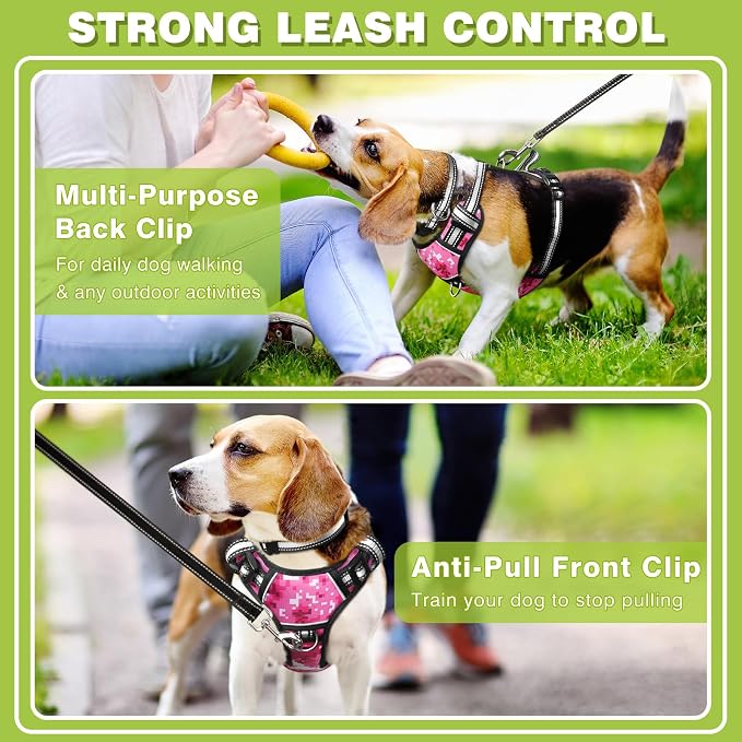 Dog Harness No Pull, Pet Harnesses with Dog Collar, Adjustable Reflective Oxford Outdoor Vest, Front/Back Leash Clips for Small, Medium, Large, Extra Large Dogs, Easy Control Handle for Walking - Image 3