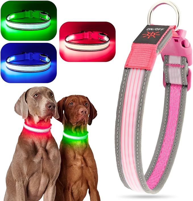 LED Dog Collar, Dog Light Up Collar,for Night Walking (Medium, Pink-2) | Full Adjustable,Waterproof,Nylon,Soft,Super Bright Light Collars for Small Medium and Large Dogs,USB C to Charge - Image 2
