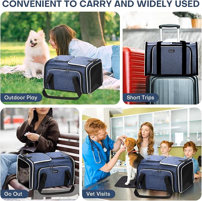 Pet Carrier, Large Soft Sided Expandable Travel Carrier with Steel Frame, Anti-Scratch Mesh, Removable Fleece Pad and Pockets for Cats, Dogs and Small Animals up to 15 lbs (Blue, 4 Sides Expandable) - Image 3