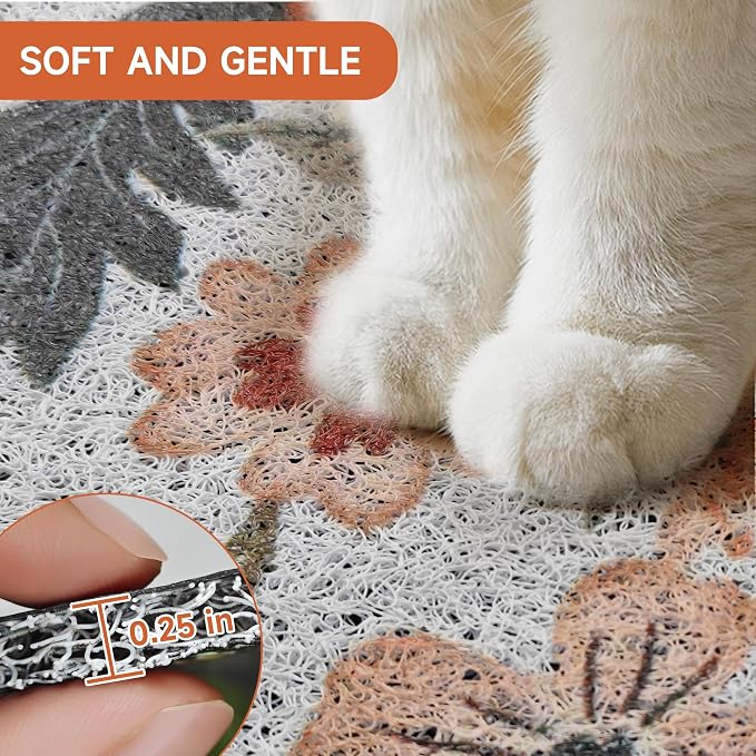 Cat Litter Mat,35"x23" Large Cute Litter Box Mat,Traps 100% Litter | Easy Clean for Scatter Control, Soft on Kitty Paws, Bohe cat food mat,Waterproof Urine Protection, Non-Slip, decor litter mat - Image 5
