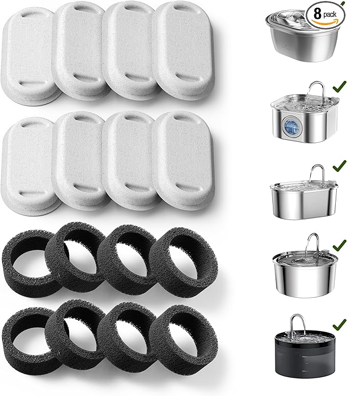 PETLIBRO 8 Packs Replacement Filters for Stainless Steel Cat Water Fountain PLWF003 & PLWF006, 4 Months Set of Replacement Filters fot Pet Water Fountain Stainless Steel by Unknown