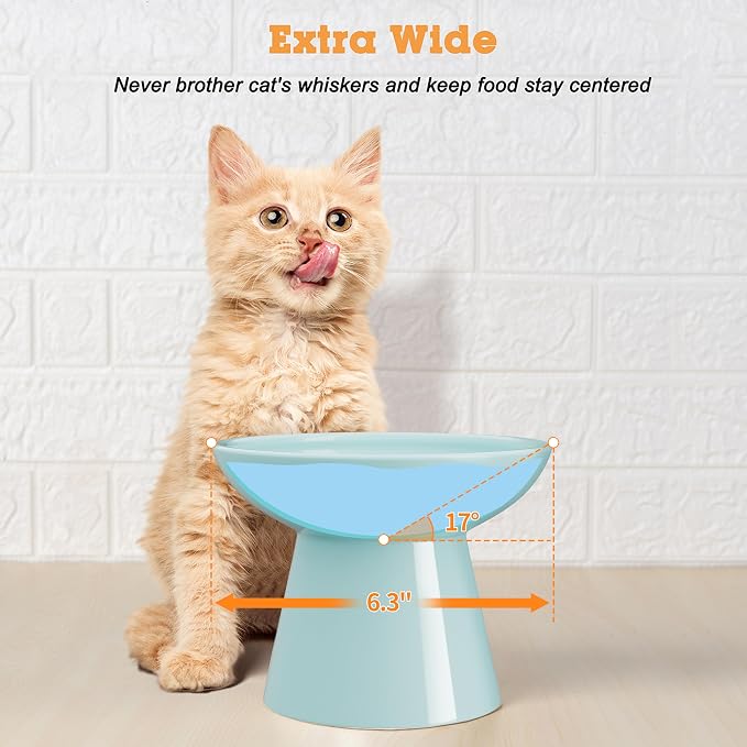 LoeJan Ceramic Cat Bowls, Elevated Cat Food and Water Bowls Set, Extra Wide and Raised Ceramic Bowls, Anti-Vomit Whisker-Free Pressure Cat Feeder for Kittens to Adult Cats - Image 5