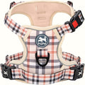 PoyPet Plaid Dog Harness Medium, No Pull Vest with Front Clip & Neck Buckle | Padded Handle, Reflective, No Choke, Lockable, 2 Leash Rings, Full Adjustable, for Training Walking, M, Checkered Beige by PoyPet