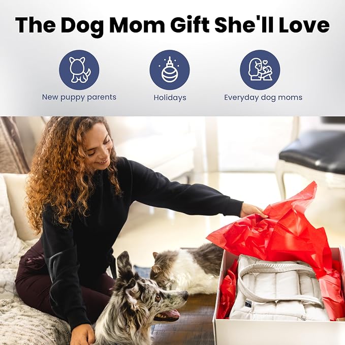Rubyloo Puffer Dog Travel Bag for Dog Moms, Diaper Bag with Travel Bowls | 2 BPA-Free Collapsible Bowls, 2 Pet Food Containers, 9 Pockets, Everyday Puffer Bag Works With or Without Your Dog, Beige - Image 6