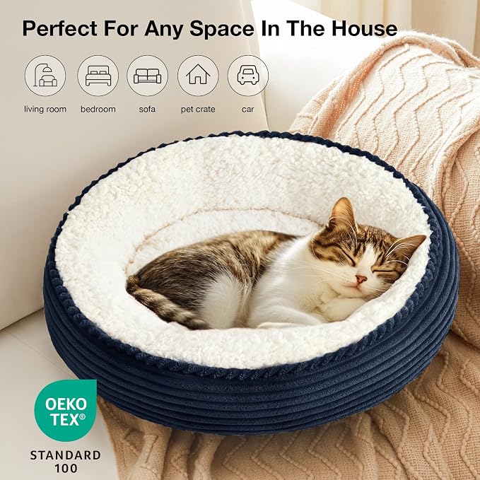 Love's cabin Round Donut Cat and Dog Cushion Bed, 20in Pet Bed for Cats or Small Dogs, Anti-Slip & Water-Resistant Bottom, Super Soft Durable Fabric Pet beds, Washable Luxury Cat Dog Bed Navy Stripe - Image 6