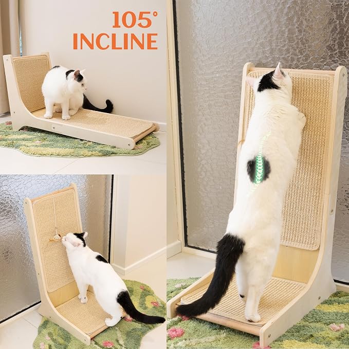 PETKARAY Sisal Cat Scratcher, Upright Cat Scratch Pad Wall Mounted, Vertical Scratching Post Alternative, L Shape Scratching Board 105° - Image 6