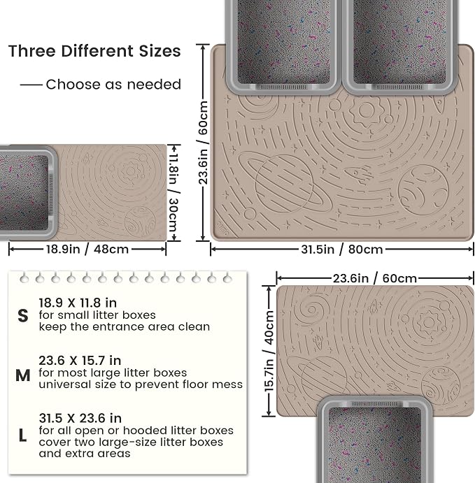Cat Litter Mat Medium 23.6x15.7in, Beige Silicone Rubber Scatter Control Kitty Litter Box Trapping Mat, Waterproof Easy to Clean, Odorless Pet Supplies, Indoor Cat Essentials - Image 7