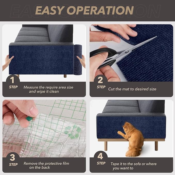 78.7"X15.8" Cat Scratching Mat, Self-Adhesive Cats Carpet, DIY Scratch Furniture Protector for Couch, Sofa, Wall & Doors, Durable Cat Scratch Guards Couch Cats Scratcher from Claws (Dark Blue) - Image 6