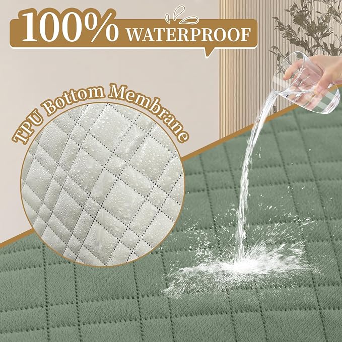 Velvet 100% Waterproof Loveseat Covers Washable Love Seat Couch Covers for 2 Cushion Couch Sofa Pet Friendly Sofa Slipcovers for Dogs Furniture Protector with Pockets (Medium, Sage) - Image 2