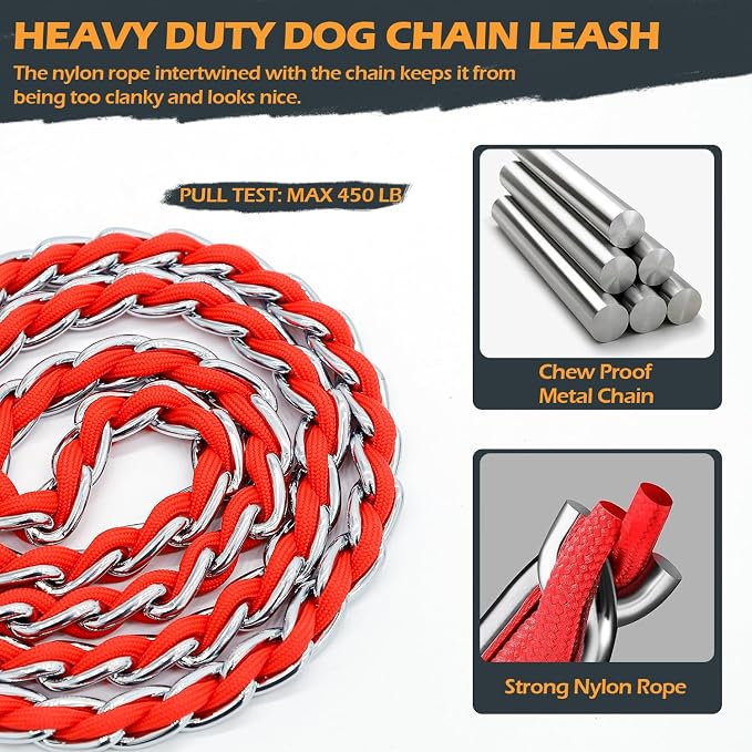 S-ETOVUS-Chain Dog Leash, Bite-Proof Metal Leash, with Padded Handle | Three Sizes 7.25FT/5.2FT/4FT, Woven From Nylon Rope And Chain, Durable And Bite-Resistant, Comfortable With Padded Handles - Image 4