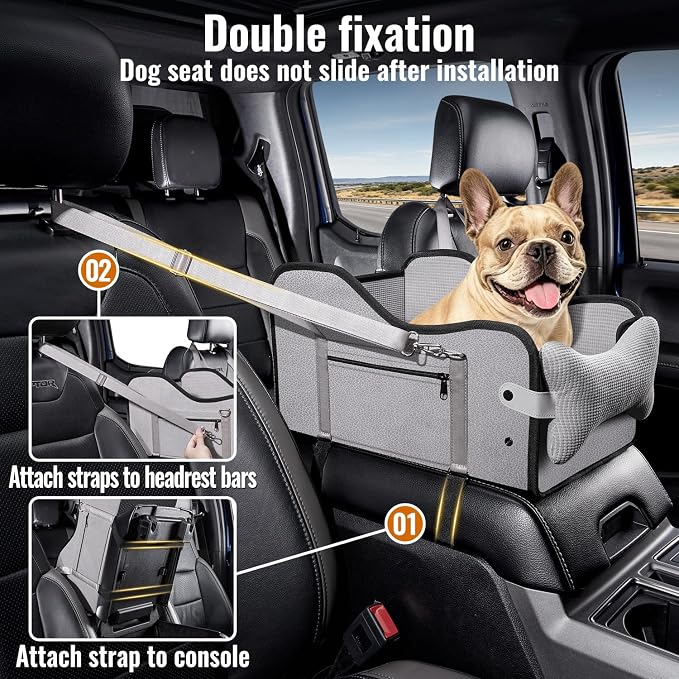 MAXFUT Center Console Dog Car Seat for Small Dogs,Fit for Full Size Truck | Equipped with Soft Padding and Pillow,Double Fixation,Pet Booster with Safety Belt,Puppy Car Seat for Small Dogs 0-30 lbs - Image 5