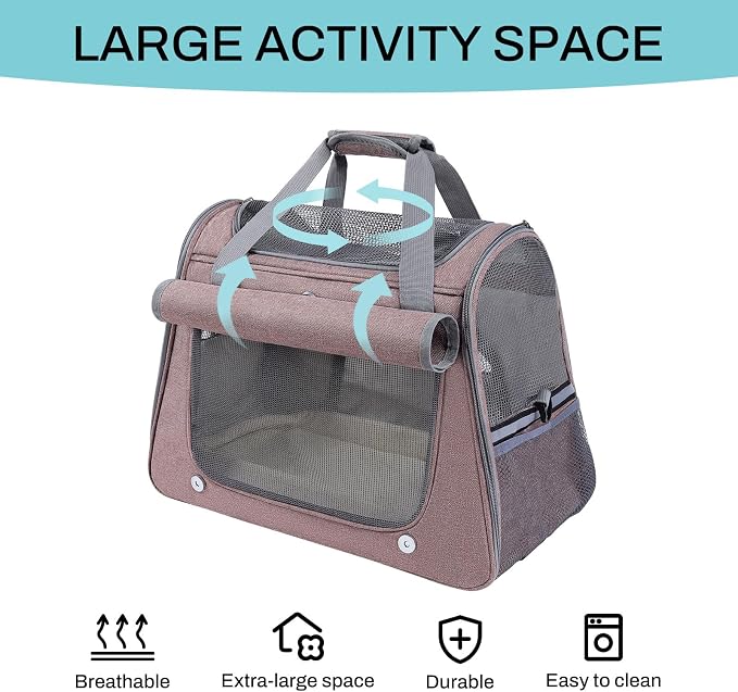 Airline Approved Soft-Sided Pet Carrier for Cats & Small Dogs - Ventilated Travel Bag with Removable Mat, Under 15 lbs, Red - Image 2