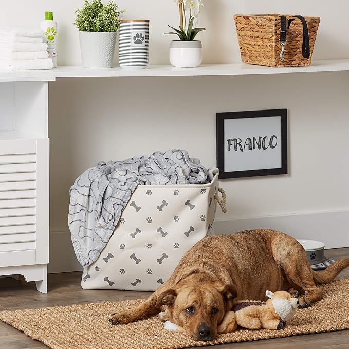 Bone Dry Pet Storage Collection Paw and Bone Print, Large Rectangle, 17.5x12x15", Gray - Image 4