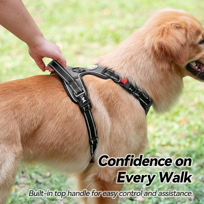PoyPet No Pull Dog Harness Large with Front Clip & Neck Release Buckle | No Choke, Adjustable Vest, Reflective, Back Clip, Lockable, Soft Padded, Easy Control Handle for Walking Training, XL, Grey - Image 6