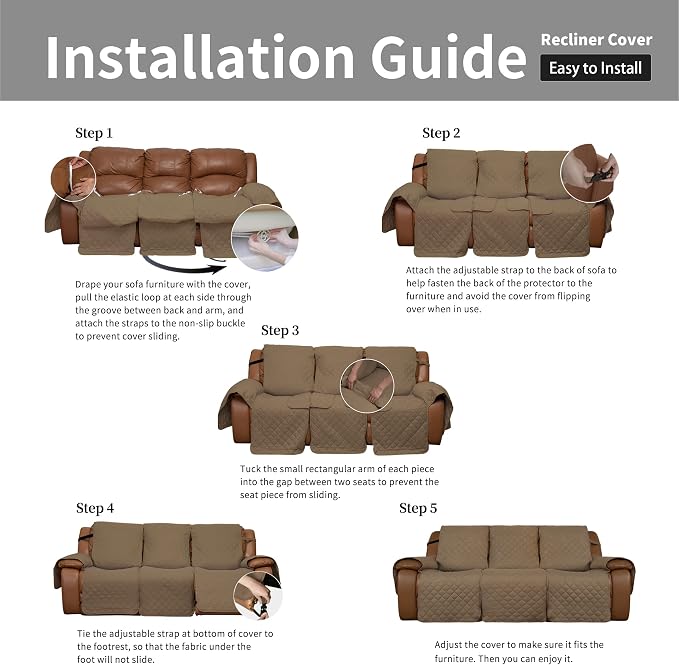 Easy-Going Reversible Couch Cover for 3 Seat Oversized Recliner, Camel | Sofa Slipcover For Dogs, Sofa Cover For Oversized Recliner, Furniture Protector Mat, Pet Friendly - Image 7