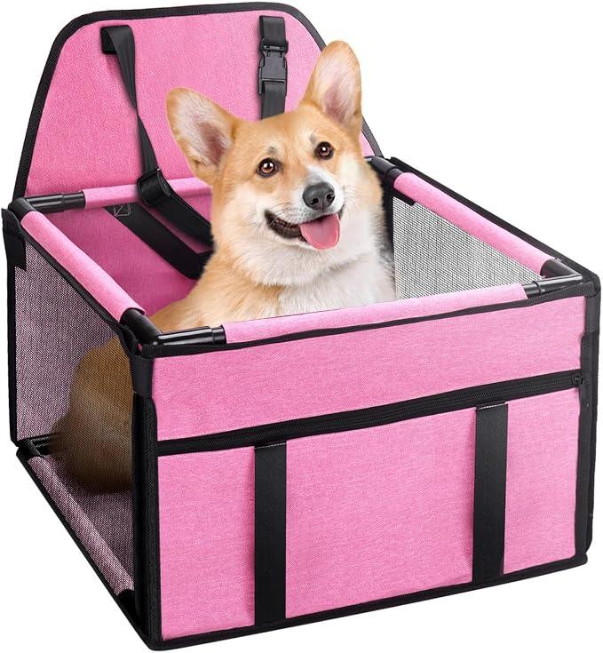 GENORTH Small Dog Car Seats for Small Dogs,Portable Puppy/Pet Car Booster Seat with Clip-On Leash and Mesh Window for Small Pet Up to 11 lbs by GENORTH