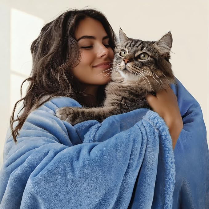 Luciphia Waterproof Blanket for Large Dog, Reversible Sherpa Couch Cover | waterproof pet blanket sherpa fleece reversible couch cover bed protector car from spills scratches, Blue 85" x 57" - Image 2