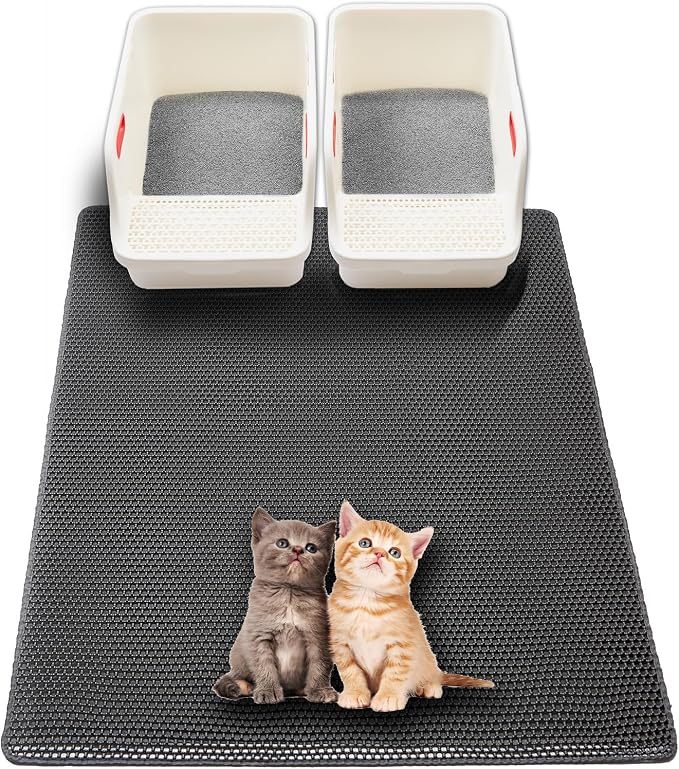 Extra Large Cat Litter Mat, XL 47"x28" Litter Trapping Mat for Cat,Litter Box Matt for indoor, 2 Layer Catcher Rug for Multiple-Pet kitty Litterbox, Waterproof Urine Proof,Clean Easily,Non-Slip by USHARP