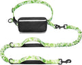 Hands Free Dog Leash with Zipper Pouch, White-Green Mix, Large | Waist Leash, Dual Padded Handles, Shock-Absorbing Bungee, Adjustable Waist Belt, Walking and Running by iYoShop