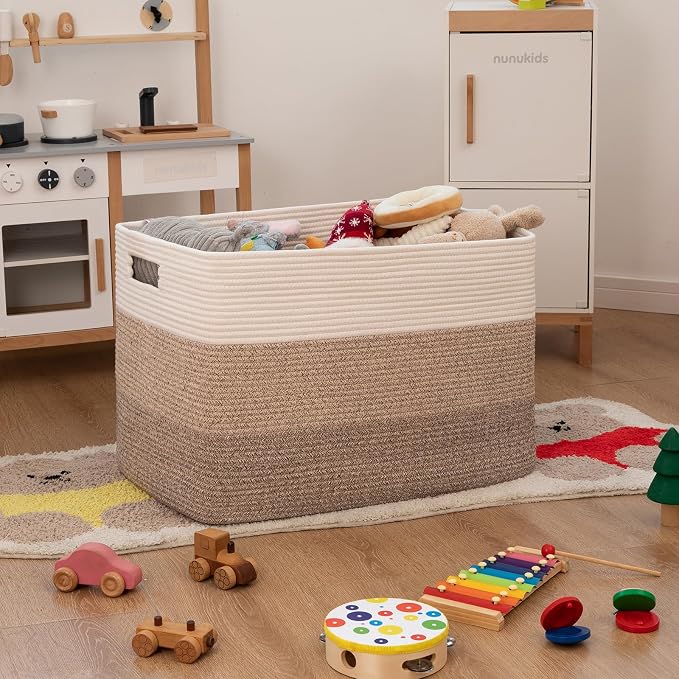 OIAHOMY Blanket Basket Laundry Basket Dog Toy Basket 108L Gradient Brown | Large Storage Basket,Baby Basket,Toy Storage,Woven Rope Basket for Blankets,Blanket Storage for Living Room - Image 2