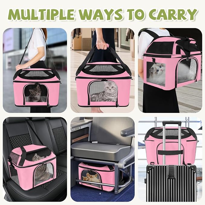 Soft Cat Carrier Up to 20 Lbs, Washable Pet Travel Bag for Kitten Puppy | Breathable Mesh, Medium to Big Pets Small Dog,Soft-sided Cloth Animal Crate for Car Travel Carrying, Safe for Vet Visit,Pink - Image 3