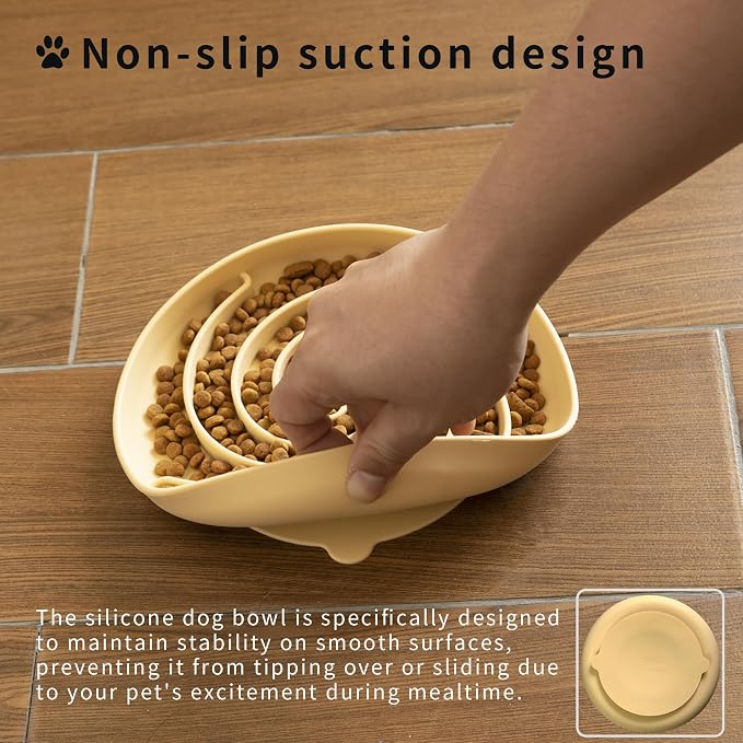 Bifeaw Slow Feeder Dog Bowls, Dishwasher Microwave Safe Silicone Puppy Puzzle Bowl with Non-Slip Design for Eating (Blue and Yellow) - Image 2