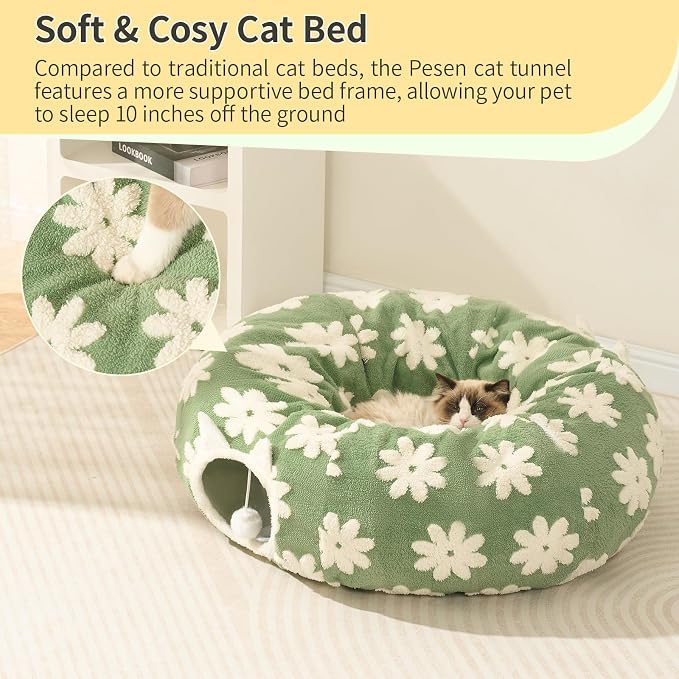 Pesen Cat Tunnel Bed with Soft Cushion for Indoor Cats and Kittens | Interactive Pet Toy Encourages Exploration, Supports Natural Instincts and Bonding for Cats, Small Dogs and Rabbits - Image 5