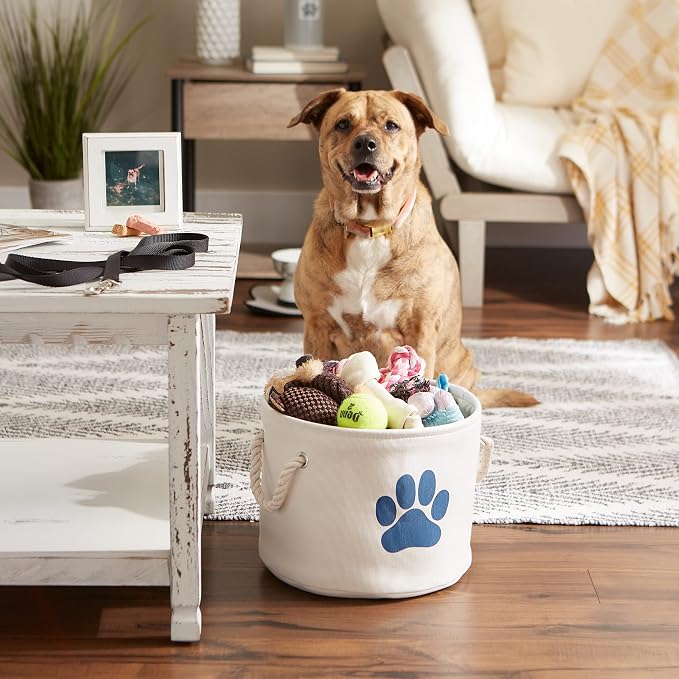 Bone Dry Pet Storage Collection Collapsible Bin, Small Round, Off-White - Image 4