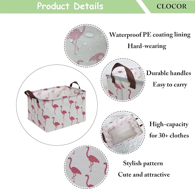 CLOCOR Rectangular Storage Bin,Waterproof Gift Baskets,Room Decor (Flamingo) - Image 7