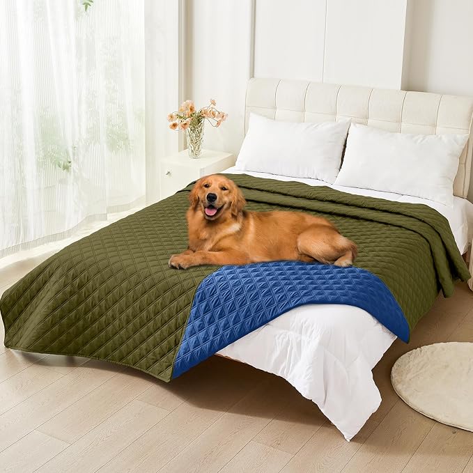 Smiry Waterproof Reversible Dog Bed Cover Pet Blanket | Pet Friendly, Soft Fabric, Washable Dog Blanket for Furniture Bed Couch Sofa, Checkered (82"x120", Green/Navy) by Smiry