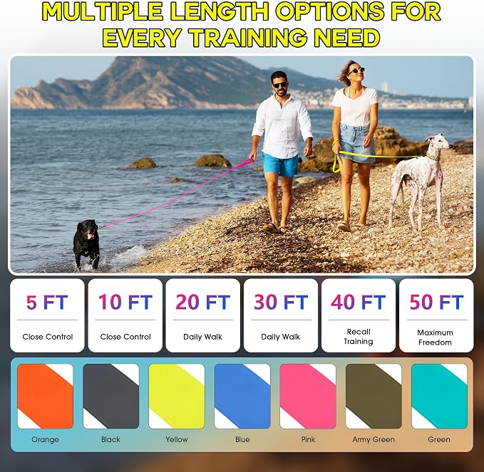 Wolfone Waterproof Dog Leash 30FT Long Line Training Recall Lead | 30FT Dog Leash: Durable PVC coated leash with easy clean surface ideal for recall training, camping, hunting and walking - Image 3