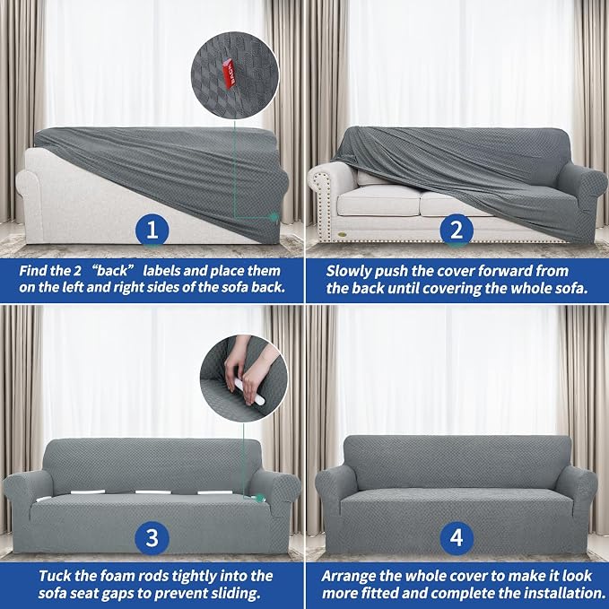 YEMYHOM Couch Cover Latest Jacquard Design High Stretch Sofa Covers for 2 Cushion Couch, Pet Dog Cat Proof Loveseat Slipcover Non Slip Magic Elastic Furniture Protector (Loveseat, Light Gray) - Image 7