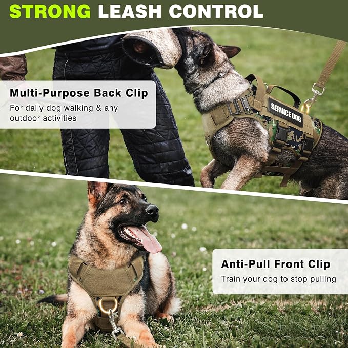 Service Dog Vest Harness for Large Dog, Tactical Working MOLLE Vest with 10 Pet Patches, No Pull Heavy Duty Harness for Training Walking - Image 4