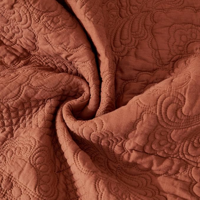 vctops Set of 2 Decorative Cotton Quilted Throw Pillow Covers 18x18 Cozy Boho Farmhouse Embroidery Cushion Cover Soft Accent Pillowcase for Couch Sofa Bed (Orange,18"x18") - Image 3