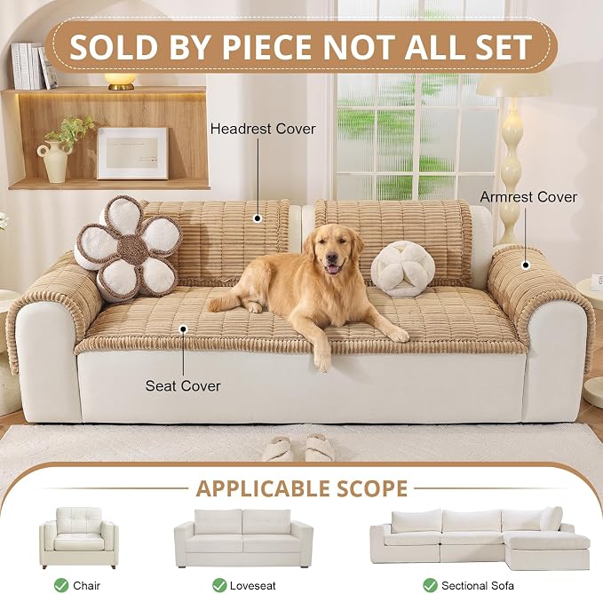 OstepDecor Couch Cover for Dogs, Washable Non Slip Sofa Cover for Pets | Soft Couch Covers for Sofa, Loveseat and Sectional, Furniture Protector Against Pet Hair & Dirt (27.6" x 70.9", Khaki) - Image 4